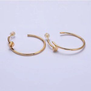 16K Gold 40mm Modern Jesus Nail C-Shaped Hoop Earrings in Gold